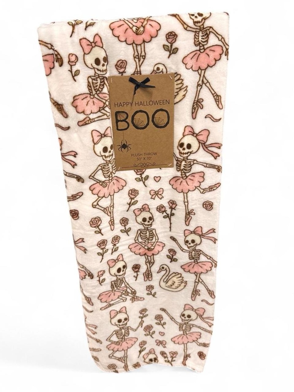 Happy Halloween BOO Plush Throw - Pink Skeleton Ballerina Print